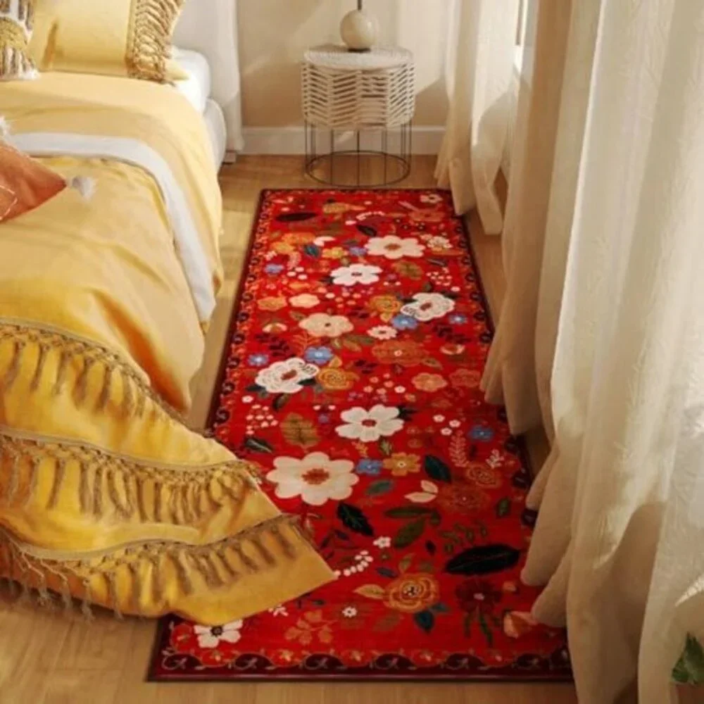 Non Slip 2 x 6 Red Washable Runner Rugs with Rubber Backing Soft Floral Carpet